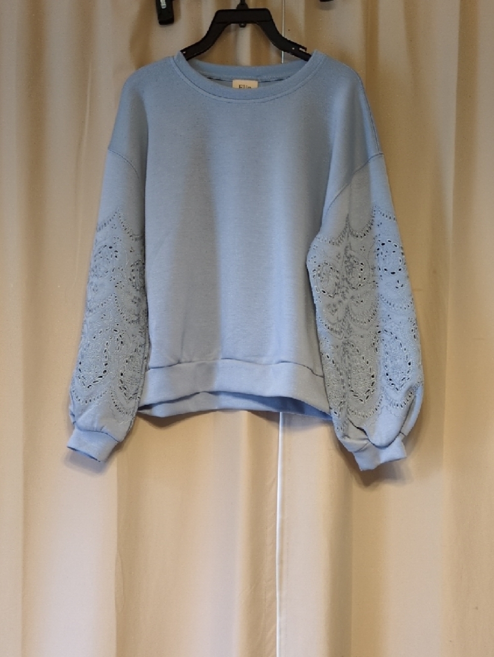 Light Blue Eyelet Sleeve Sweatshirt & Pant Set
